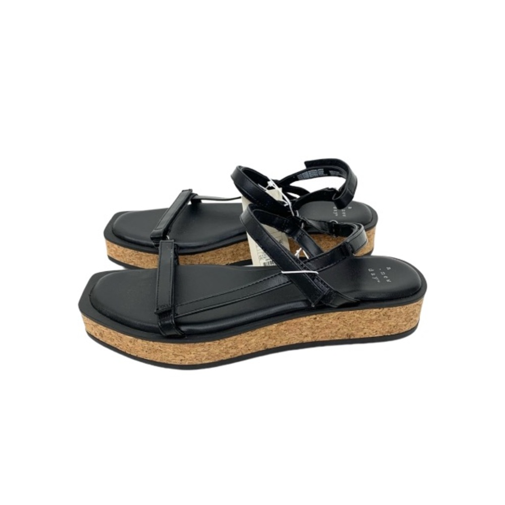 A New Day Nova Square Toe Cork Tan Platform Black Adjustable Sandals Nwt Size 8